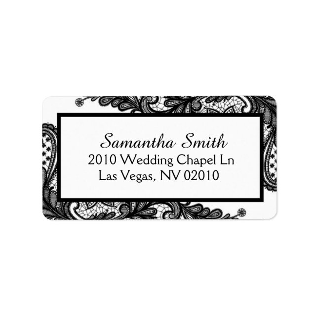 White and Black Lace Wedding Labels (Front)