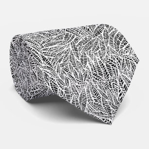 White And Black Leaves Pattern Tie