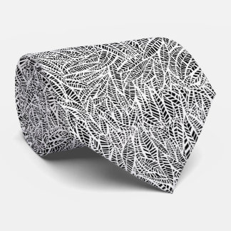 White And Black Leaves Pattern Tie