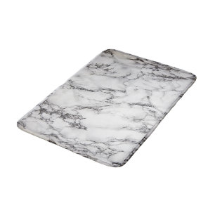 white and black marble look bath mat