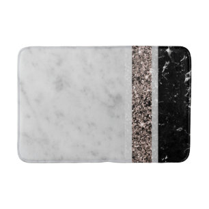 White and Black Marble Rose Gold Glitter Stripe #1 Bath Mat