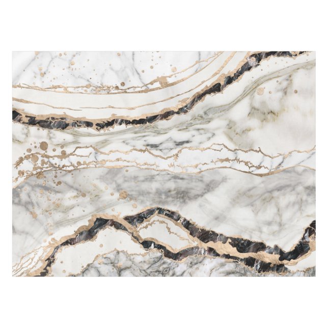 White and Black Marble Textures Abstract Tablecloth (Front (Horizontal))