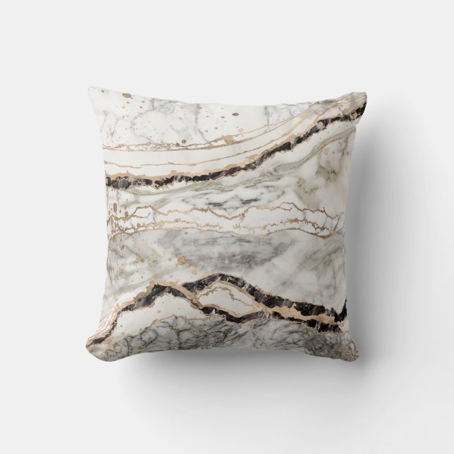 White and Black Marble Textures Abstract Throw Pillow (Front)