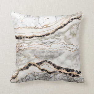 White and Black Marble Textures Abstract Throw Pillow
