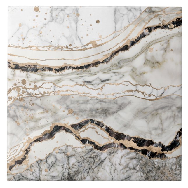 White and Black Marble Textures Abstract Tile (Front)