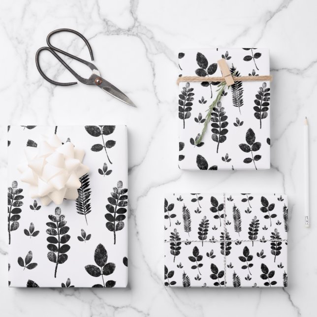White And Black Meadow Ink Stamp Wrapping Paper Sheet (Front)