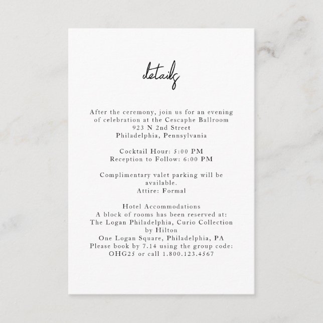 White and Black Minimalist Details Enclosure Card (Front)