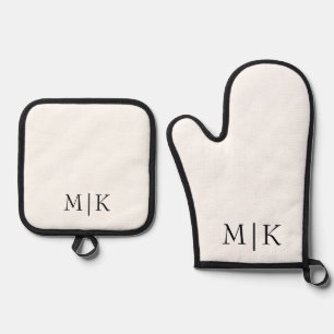 White and Black Modern Monogram Oven Mitt & Pot Holder Set