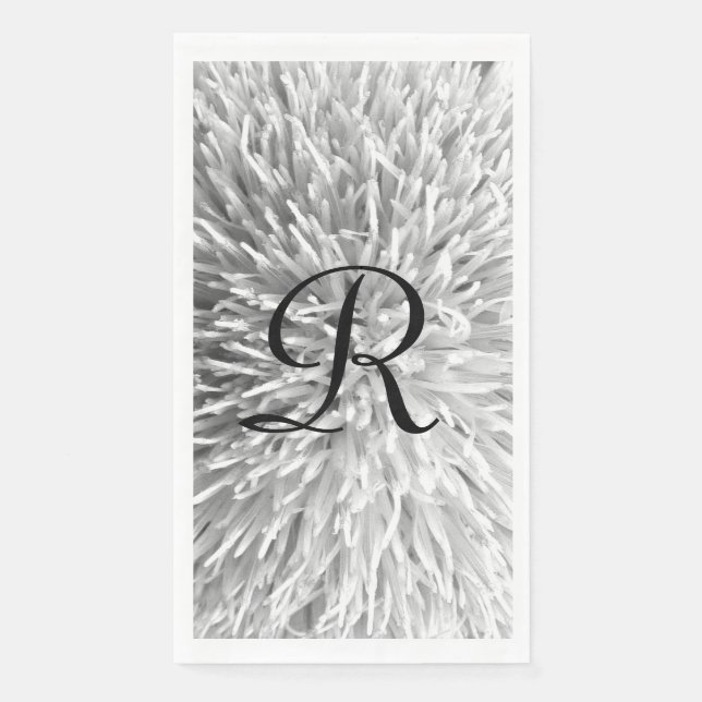 White and Black Monogrammed Abstract Floral  Napkin (Front)