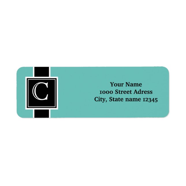 White and Black Monogrammed Return Address Label (Front)