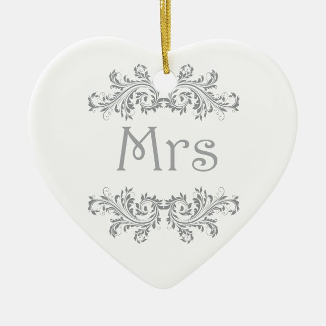 White and Black Mr & Mrs Wedding Favour Ornament. Ceramic Ornament (Front)