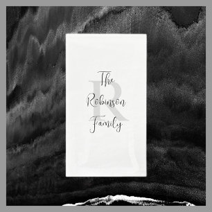 White and Black Name Monogrammed Paper Guest Towel Napkin