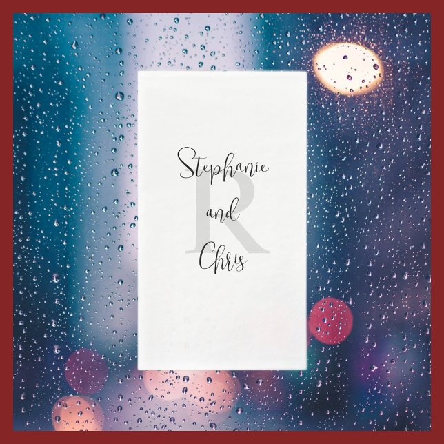 White and Black Name Monogrammed Paper Guest Towel Napkin (Creator Uploaded)