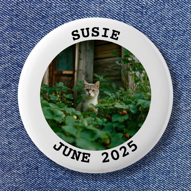 White and Black Name Round Family Photo 2 Inch Round Button (White and Black Name Round Family Photo Button)