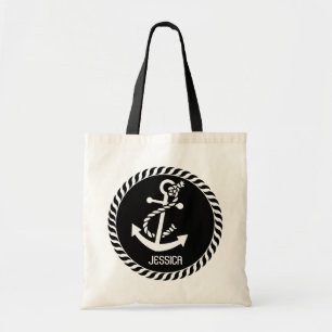 White And Black Nautical Anchor 2 Tote Bag