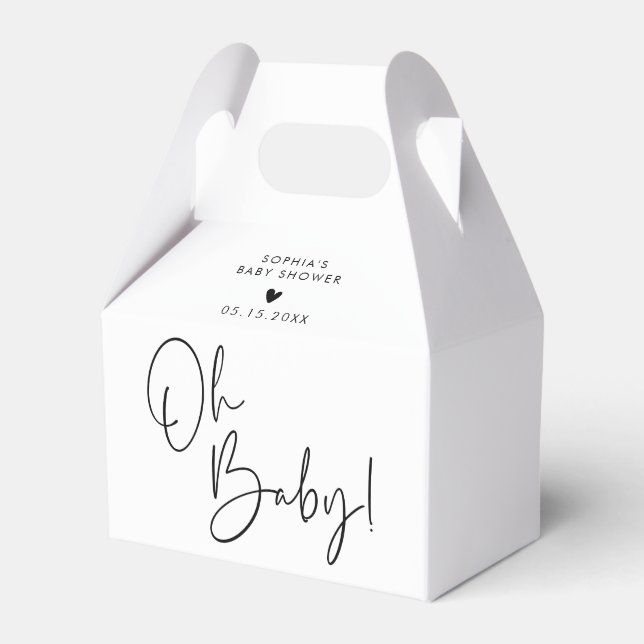 White and Black Oh Baby Modern Boho Baby Shower Favor Box (Front Side)