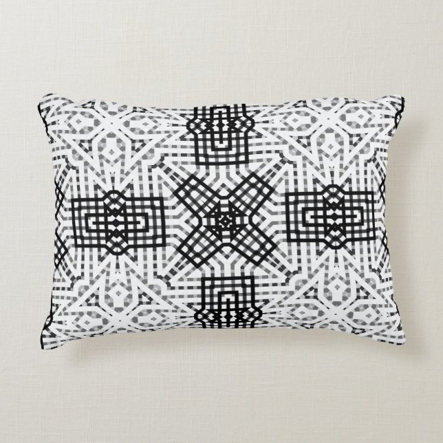 White and black openwork geometric pattern Anna Accent Pillow (Front)