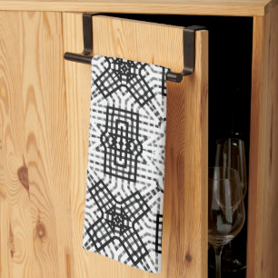 White and black openwork geometric pattern Anna Kitchen Towel