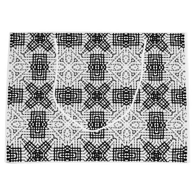 White and black openwork geometric pattern Anna Large Gift Bag (Front)