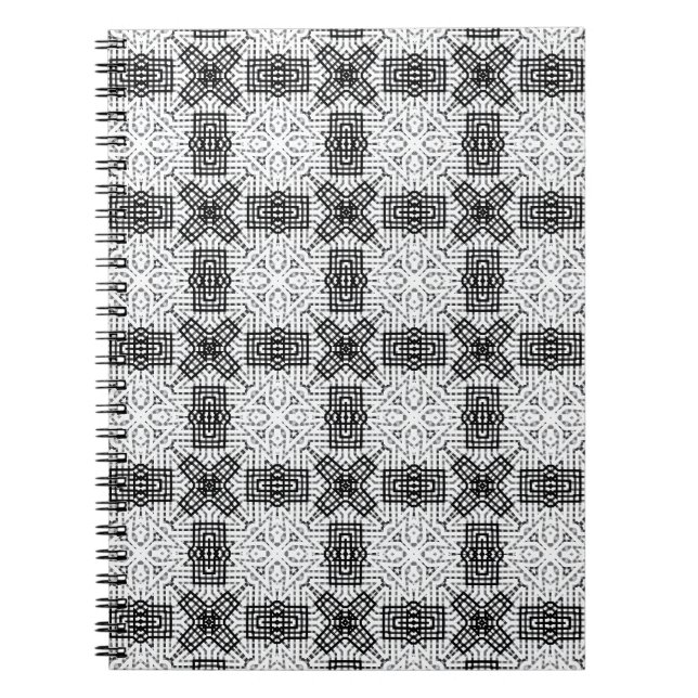 White and black openwork geometric pattern Anna Notebook (Front)