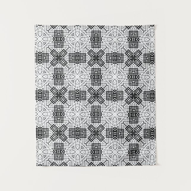 White and black openwork geometric pattern Anna Tapestry (Front)