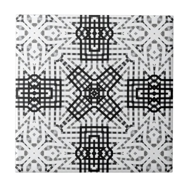 White and black openwork geometric pattern Anna Tile (Front)