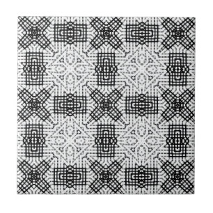 White and black openwork geometric pattern Anna Tile
