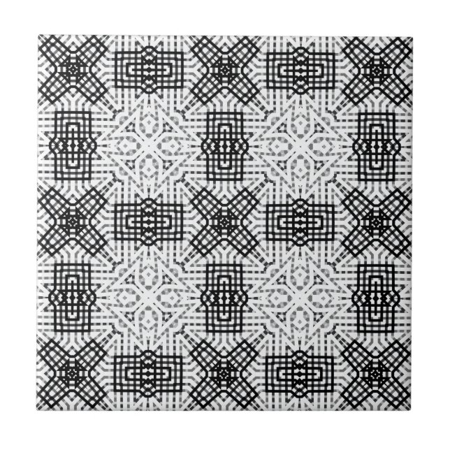 White and black openwork geometric pattern Anna Tile (Front)