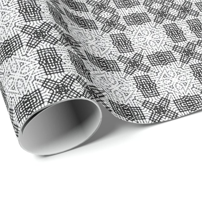 White and black openwork geometric pattern Anna Wrapping Paper (Roll Corner)
