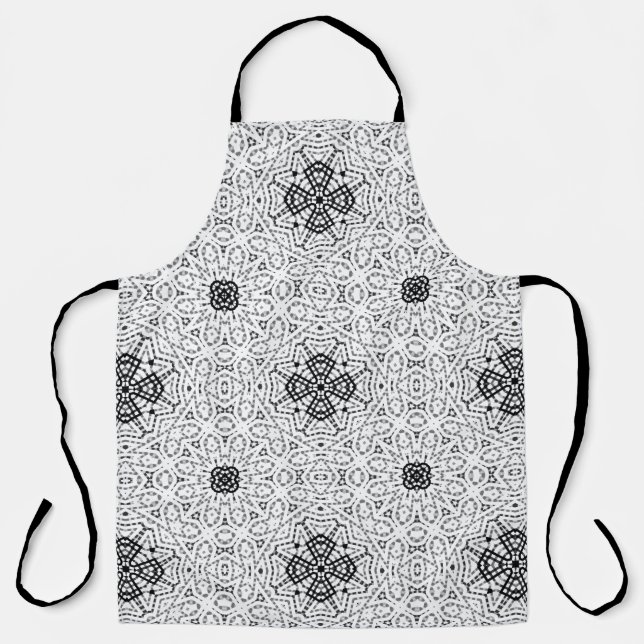 White and black openwork geometric pattern Elsa Apron (Front)