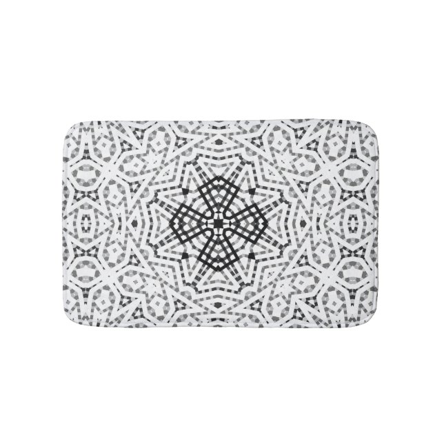 White and black openwork geometric pattern Elsa Bath Mat (Front)