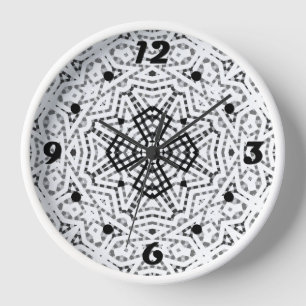 White and black openwork geometric pattern Elsa Clock