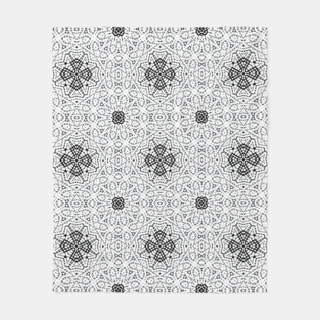 White and black openwork geometric pattern Elsa Fleece Blanket (Front)
