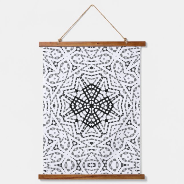 White and black openwork geometric pattern Elsa Hanging Tapestry (Front)