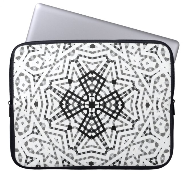White and black openwork geometric pattern Elsa Laptop Sleeve (Front)