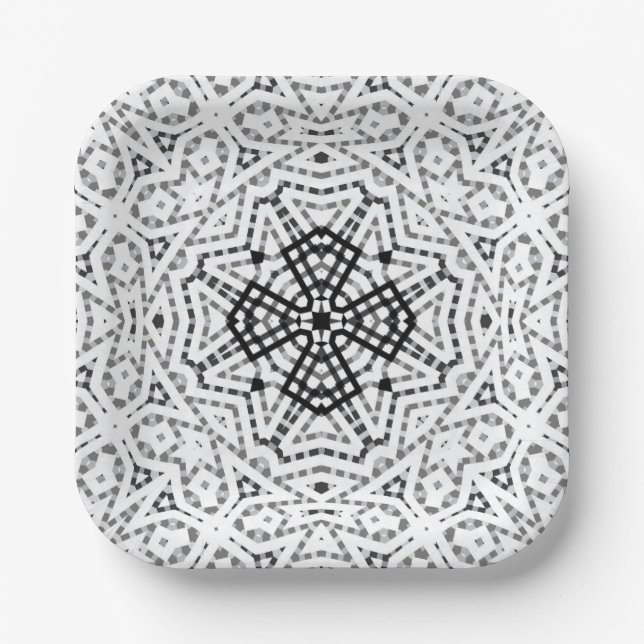 White and black openwork geometric pattern Elsa Paper Plate (Front)