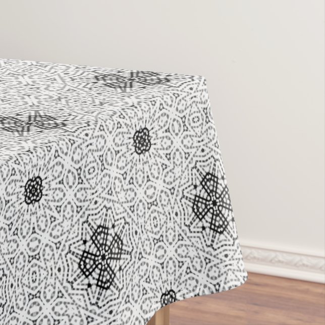 White and black openwork geometric pattern Elsa Tablecloth (In Situ)