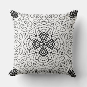 White and black openwork geometric pattern Elsa Throw Pillow