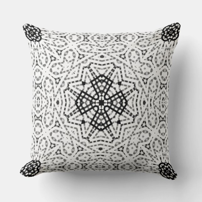 White and black openwork geometric pattern Elsa Throw Pillow (Front)