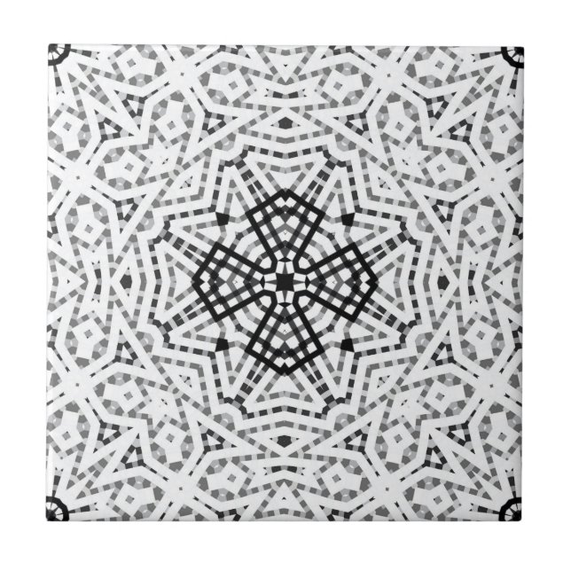 White and black openwork geometric pattern Elsa Tile (Front)