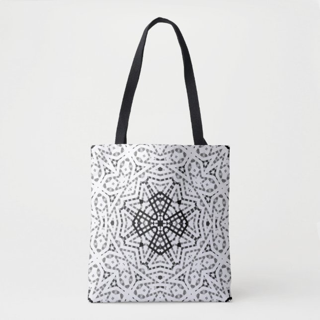 White and black openwork geometric pattern Elsa Tote Bag (Front)