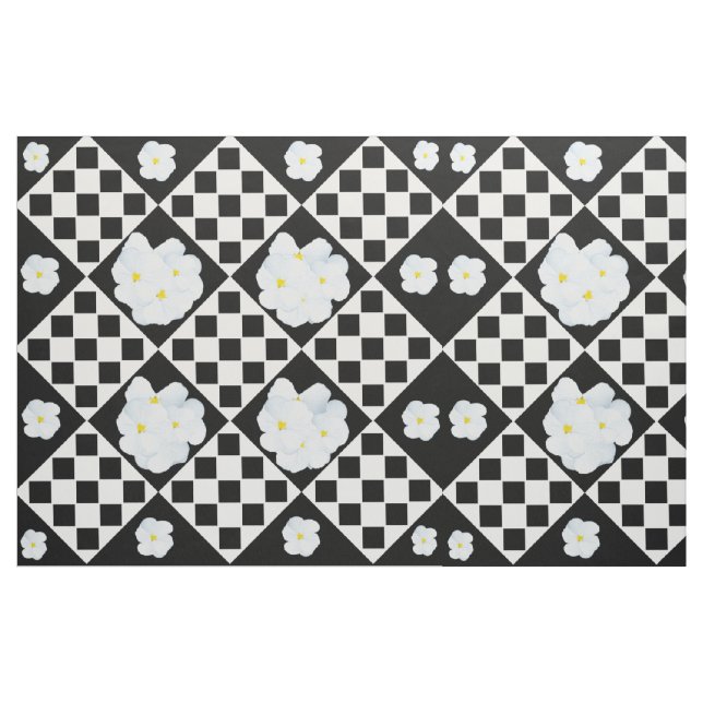 White And Black Pansy Design, Fabric (Yard)