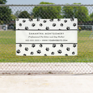 White and Black Paw Prints Professional Pet Sitter Banner