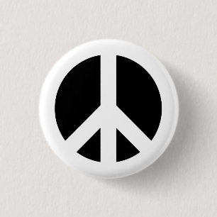 White and Black Peace Symbol 1 Inch Round Button
