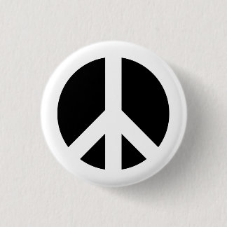 White and Black Peace Symbol 1 Inch Round Button