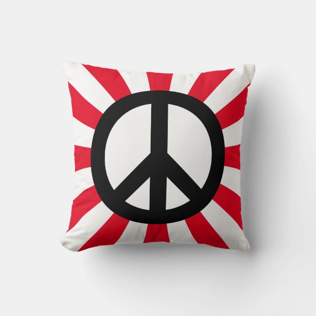 White and Black Peace Symbol with Starburst Throw Pillow (Front)