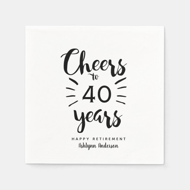 White and Black Personalized Cheers to Retirement Napkin (Front)