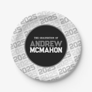 White and Black Personalized Graduation Paper Plate