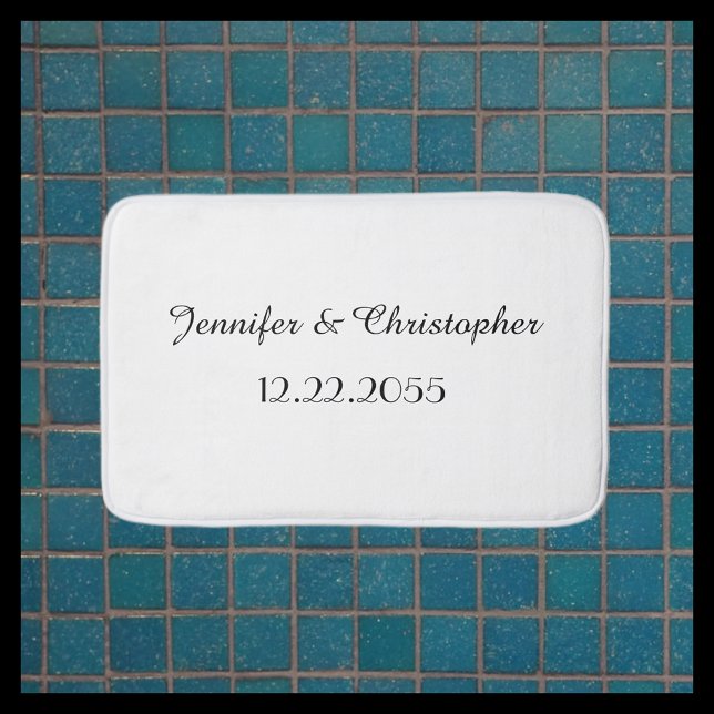 White and Black Personalized Script Name and Date  Bath Mat (Creator Uploaded)