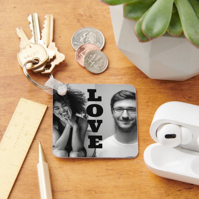 White and Black Photo Couples Valentines gift  Keychain (Desk)